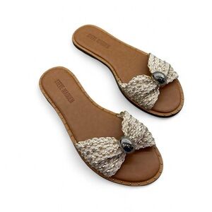 Steve Madden Beige Braided Slide Sandals with Multi-Metal Accent